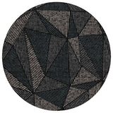 8' Black Charcoal And Gray Round Geometric Washable Indoor Outdoor Area Rug