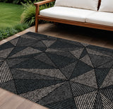 8' X 10' Black Charcoal And Gray Geometric Washable Indoor Outdoor Area Rug