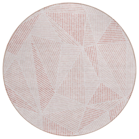 8' Blush And Pink Round Geometric Washable Indoor Outdoor Area Rug