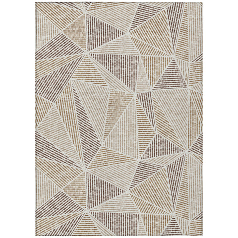 3' X 5' Brown Taupe And Beige Geometric Washable Indoor Outdoor Area Rug