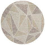 8' Brown Taupe And Beige Round Geometric Washable Indoor Outdoor Area Rug