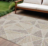 8' X 10' Brown Taupe And Beige Geometric Washable Indoor Outdoor Area Rug