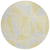 8' Gold Gray And Wheat Round Geometric Washable Indoor Outdoor Area Rug