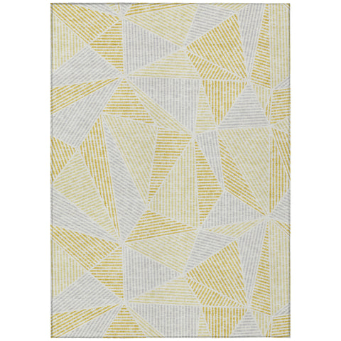 8' X 10' Gold Gray And Wheat Geometric Washable Indoor Outdoor Area Rug
