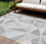 8' X 10' Gray Charcoal And Silver Geometric Washable Indoor Outdoor Area Rug