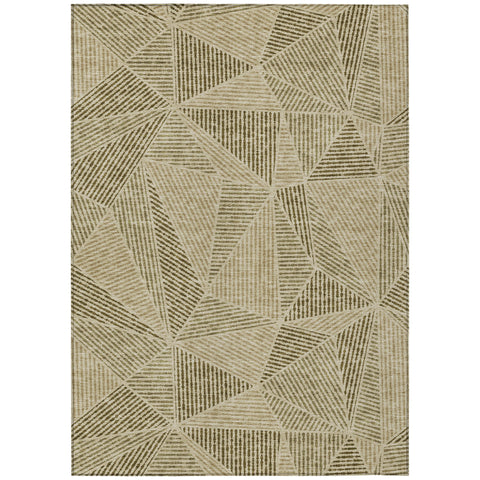3' X 5' Khaki Brown And Beige Geometric Washable Indoor Outdoor Area Rug