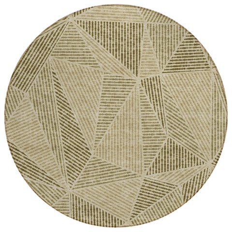 8' Khaki Brown And Beige Round Geometric Washable Indoor Outdoor Area Rug