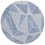 8' Navy Blue And Denim Blue Round Geometric Washable Indoor Outdoor Area Rug