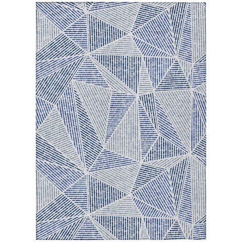 8' X 10' Navy Blue And Denim Blue Geometric Washable Indoor Outdoor Area Rug