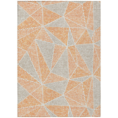 8' X 10' Orange Gray And Silver Geometric Washable Indoor Outdoor Area Rug