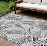 8' X 10' Pewter Charcoal And Gray Geometric Washable Indoor Outdoor Area Rug