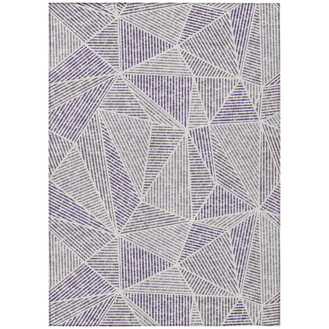 3' X 5' Purple Lilac And Silver Geometric Washable Indoor Outdoor Area Rug