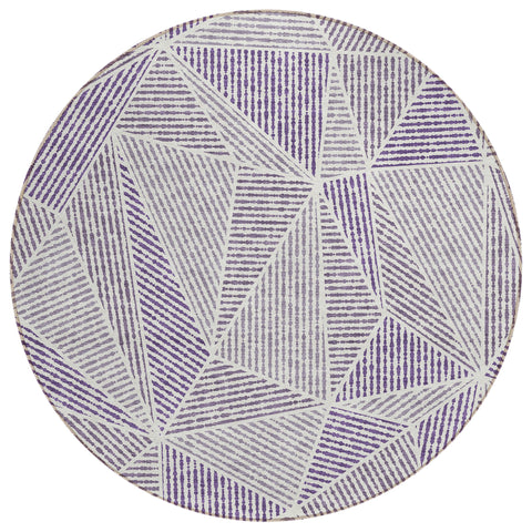 8' Purple Lilac And Silver Round Geometric Washable Indoor Outdoor Area Rug