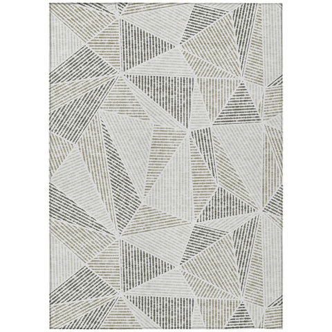 3' X 5' Taupe Brown And Beige Geometric Washable Indoor Outdoor Area Rug