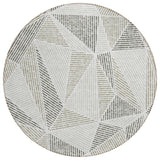 8' Taupe Brown And Beige Round Geometric Washable Indoor Outdoor Area Rug