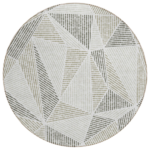 8' Taupe Brown And Beige Round Geometric Washable Indoor Outdoor Area Rug