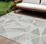 8' X 10' Taupe Brown And Beige Geometric Washable Indoor Outdoor Area Rug