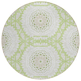 8' Artichoke Green Olive Green And Tan Round Floral Medallion Washable Indoor Outdoor Area Rug