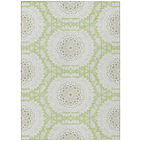 8' X 10' Artichoke Green Olive Green And Tan Floral Medallion Washable Indoor Outdoor Area Rug
