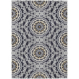 8' X 10' Black Ivory And Gray Floral Medallion Washable Indoor Outdoor Area Rug