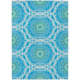 5' X 8' Ivory And Sky Blue Floral Medallion Washable Indoor Outdoor Area Rug