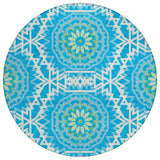8' Ivory And Sky Blue Round Floral Medallion Washable Indoor Outdoor Area Rug