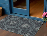 3' X 5' Charcoal Gray And Ivory Floral Medallion Washable Indoor Outdoor Area Rug
