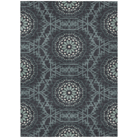 3' X 5' Charcoal Gray And Ivory Floral Medallion Washable Indoor Outdoor Area Rug