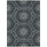 8' X 10' Charcoal Gray And Ivory Floral Medallion Washable Indoor Outdoor Area Rug
