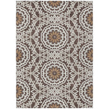 3' X 5' Chocolate Ivory And Taupe Floral Medallion Washable Indoor Outdoor Area Rug