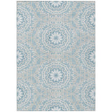 5' X 8' Denim Blue And Ivory Floral Medallion Washable Indoor Outdoor Area Rug