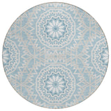 8' Denim Blue And Ivory Round Floral Medallion Washable Indoor Outdoor Area Rug