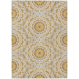 8' X 10' Gold Gray And Ivory Floral Medallion Washable Indoor Outdoor Area Rug