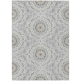 3' X 5' Gray Silver And Ivory Floral Medallion Washable Indoor Outdoor Area Rug