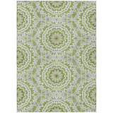 3' X 5' Olive Green And Ivory Floral Medallion Washable Indoor Outdoor Area Rug