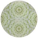 8' Olive Green And Ivory Round Floral Medallion Washable Indoor Outdoor Area Rug
