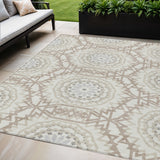 5' X 8' Ivory Beige And Silver Floral Medallion Washable Indoor Outdoor Area Rug