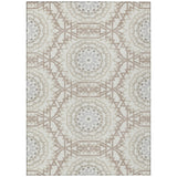 5' X 8' Ivory Beige And Silver Floral Medallion Washable Indoor Outdoor Area Rug