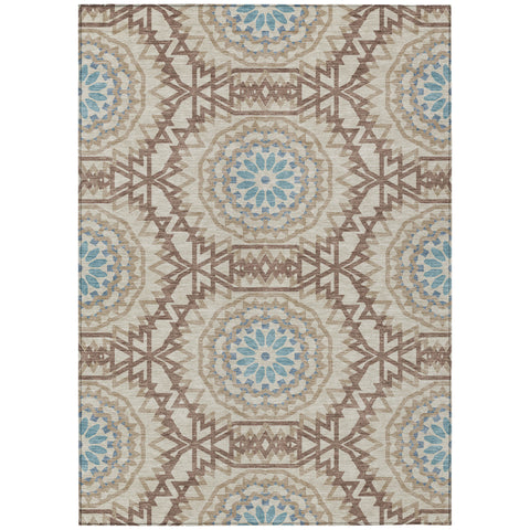 3' X 5' Khaki Brown And Taupe Floral Medallion Washable Indoor Outdoor Area Rug