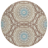 8' Khaki Brown And Taupe Round Floral Medallion Washable Indoor Outdoor Area Rug