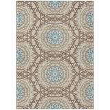 8' X 10' Khaki Brown And Taupe Floral Medallion Washable Indoor Outdoor Area Rug