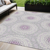 5' X 8' Lilac Purple And Ivory Floral Medallion Washable Indoor Outdoor Area Rug