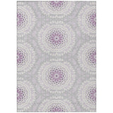 5' X 8' Lilac Purple And Ivory Floral Medallion Washable Indoor Outdoor Area Rug
