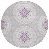 8' Lilac Purple And Ivory Round Floral Medallion Washable Indoor Outdoor Area Rug