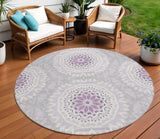 8' Lilac Purple And Ivory Round Floral Medallion Washable Indoor Outdoor Area Rug