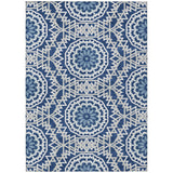 5' X 8' Navy Blue Ivory And Gray Floral Medallion Washable Indoor Outdoor Area Rug
