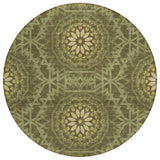 8' Olive Green Artichoke Green And Gold Round Floral Medallion Washable Indoor Outdoor Area Rug