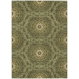 8' X 10' Olive Green Artichoke Green And Gold Floral Medallion Washable Indoor Outdoor Area Rug