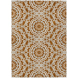 3' X 5' Orange Copper And Beige Floral Medallion Washable Indoor Outdoor Area Rug