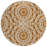 8' Orange Copper And Beige Round Floral Medallion Washable Indoor Outdoor Area Rug